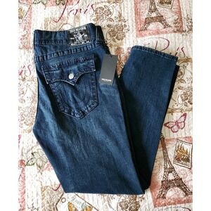 True Religion Mens GENO Flap Big T Blue Jeans Pant Relaxed Slim World Tour 38×32